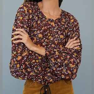 Anthropologie Pauline Floral Balloon-Sleeved Blouse